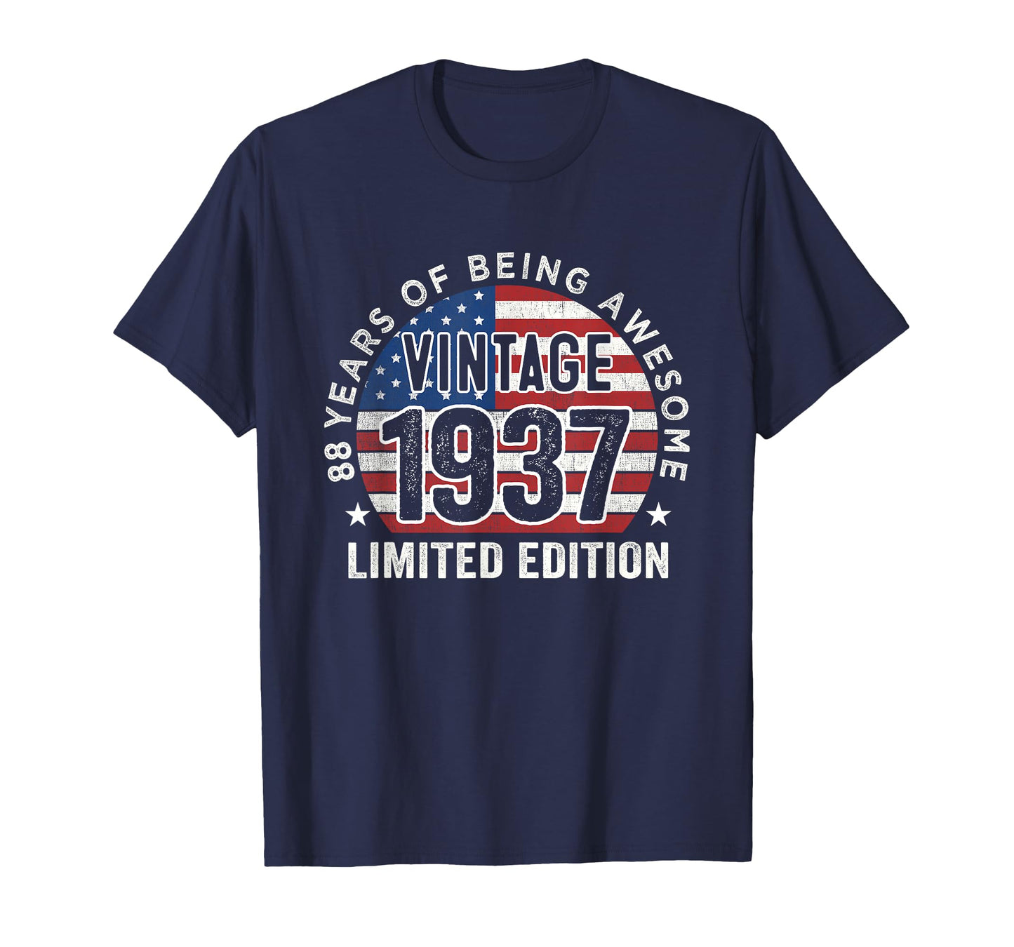 88th Birthday Gifts Men Vintage 1937 88 Years Old USA Flag T-Shirt
