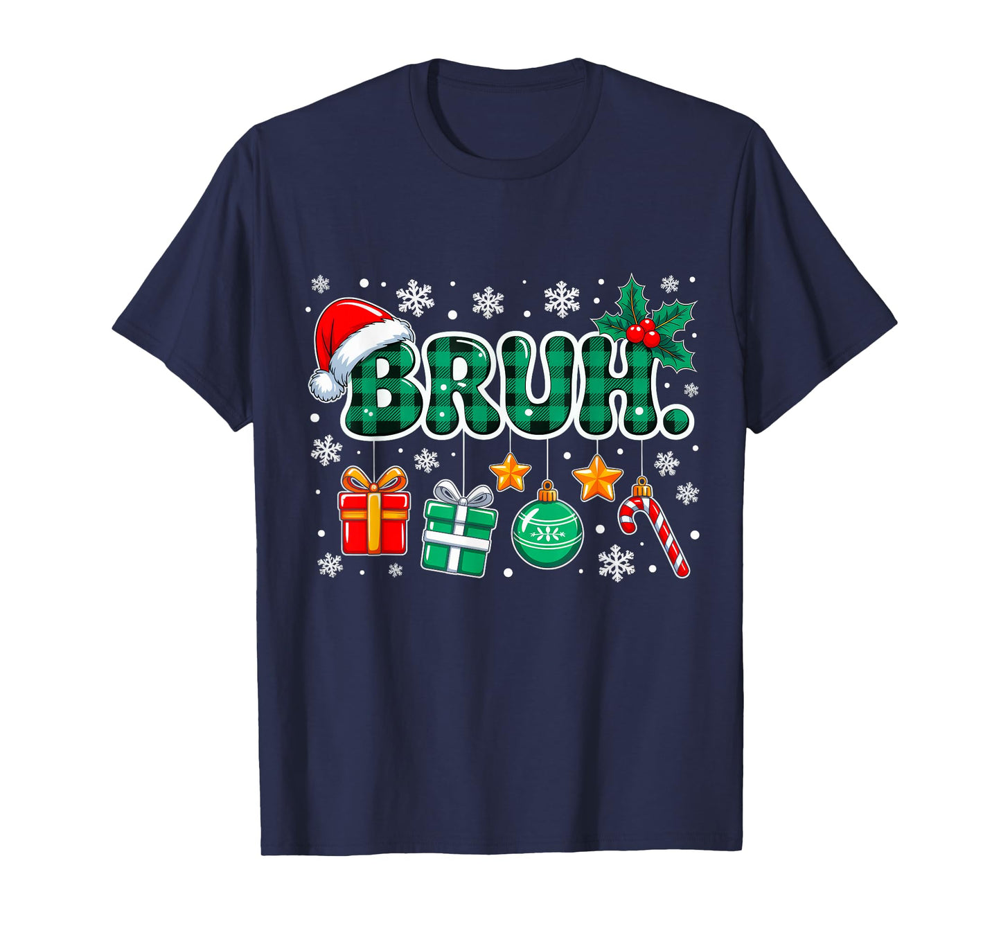 Bruh Funny Christmas Green Plaid Teens Boys Kid Xmas Pajamas T-Shirt