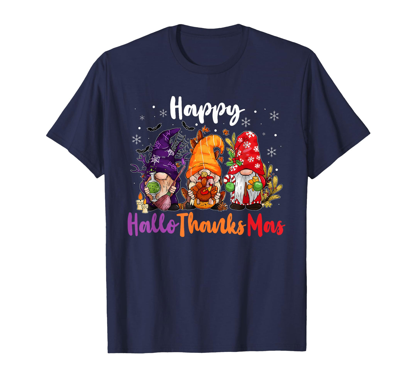 Happy Hallothanksmas Gnomes Lover Halloween Merry Christmas T-Shirt
