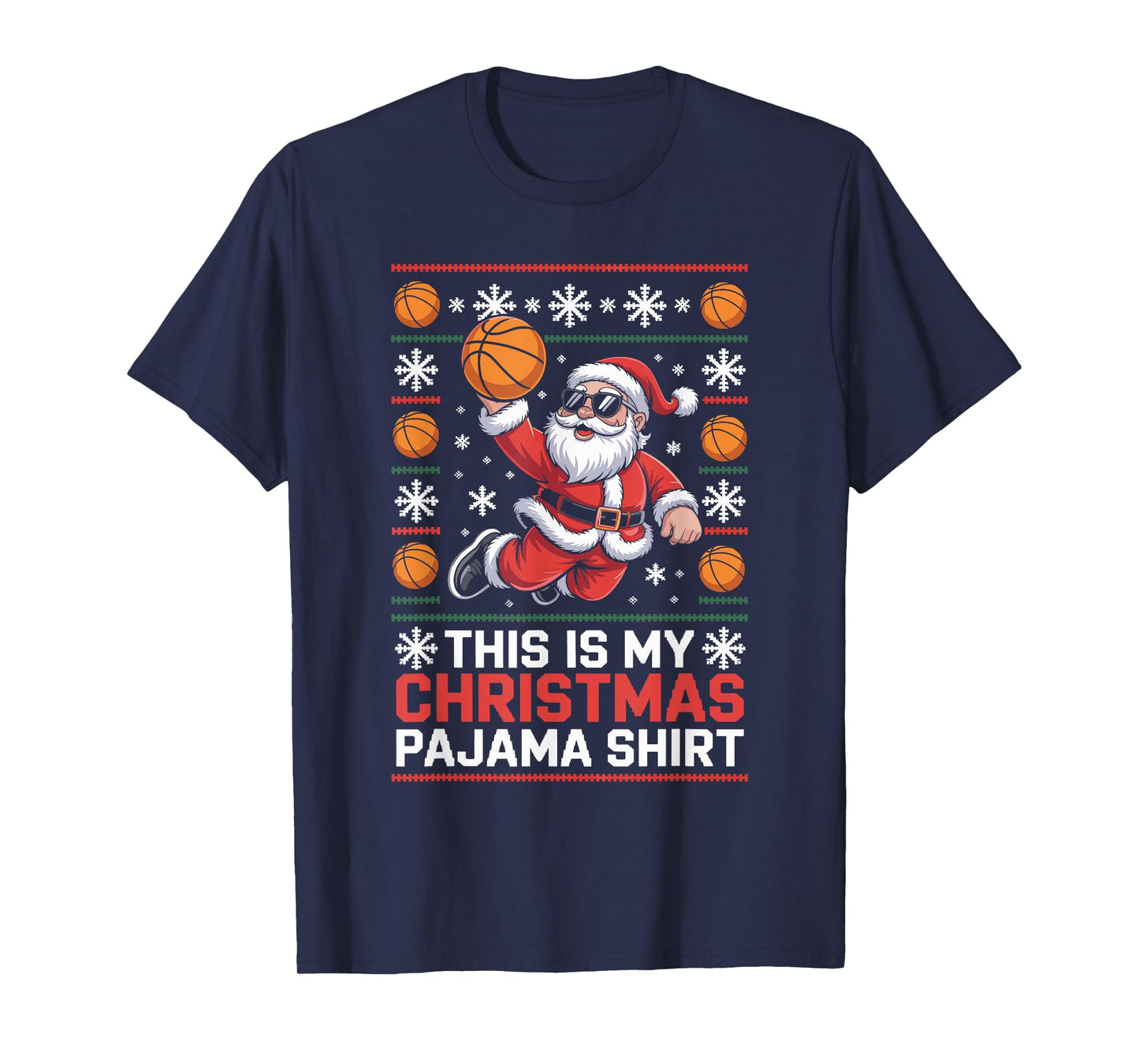 Santa Claus Playing Basketball Ugly Christmas Sweater Xmas T-Shirt