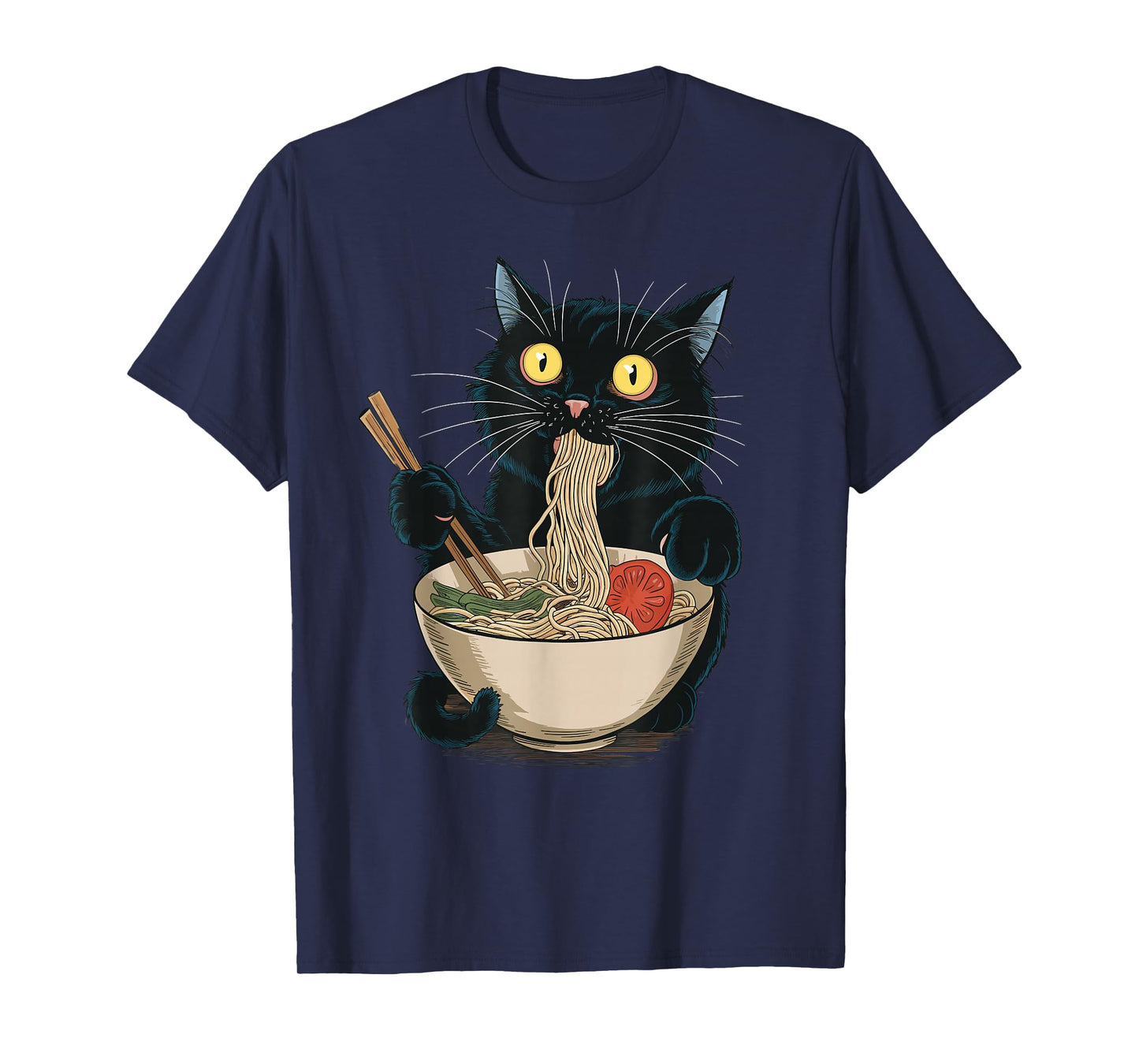 Funny Japanese Cat Eating Ramen Vintage Japanese Noodles T-Shirt