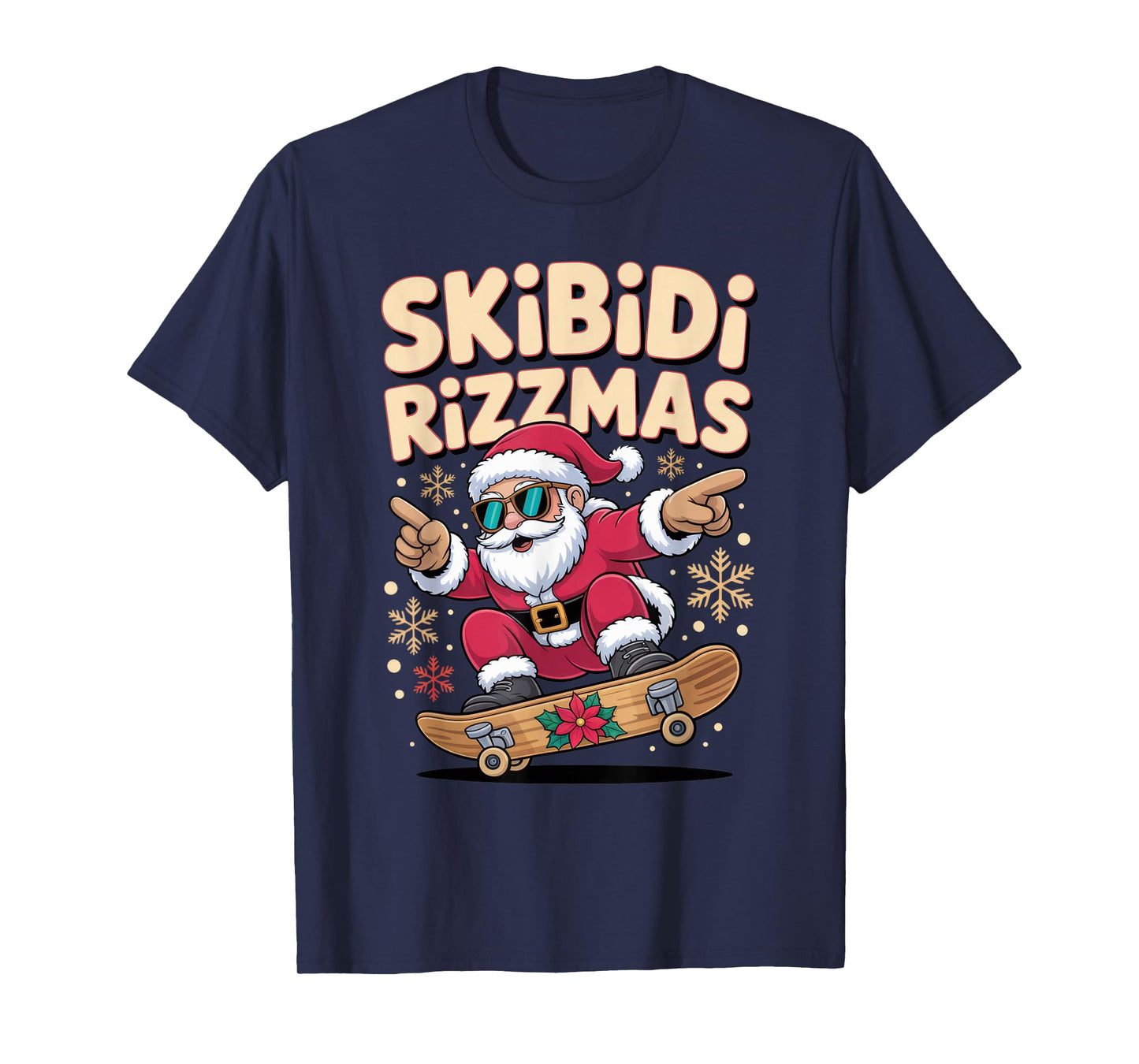 Skibidi Rizzmas Cool Santa Skateboarding Christmas Fun T-Shirt