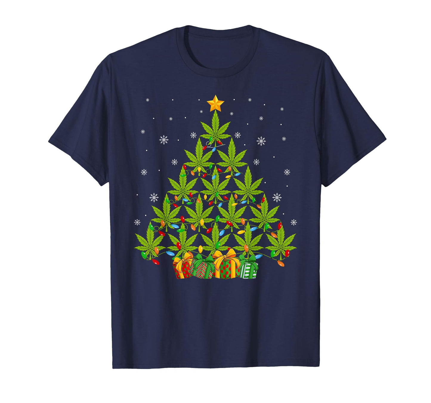 Cannabis Christmas Tree Smoking Weed Marijuana Leaf Xmas T-Shirt