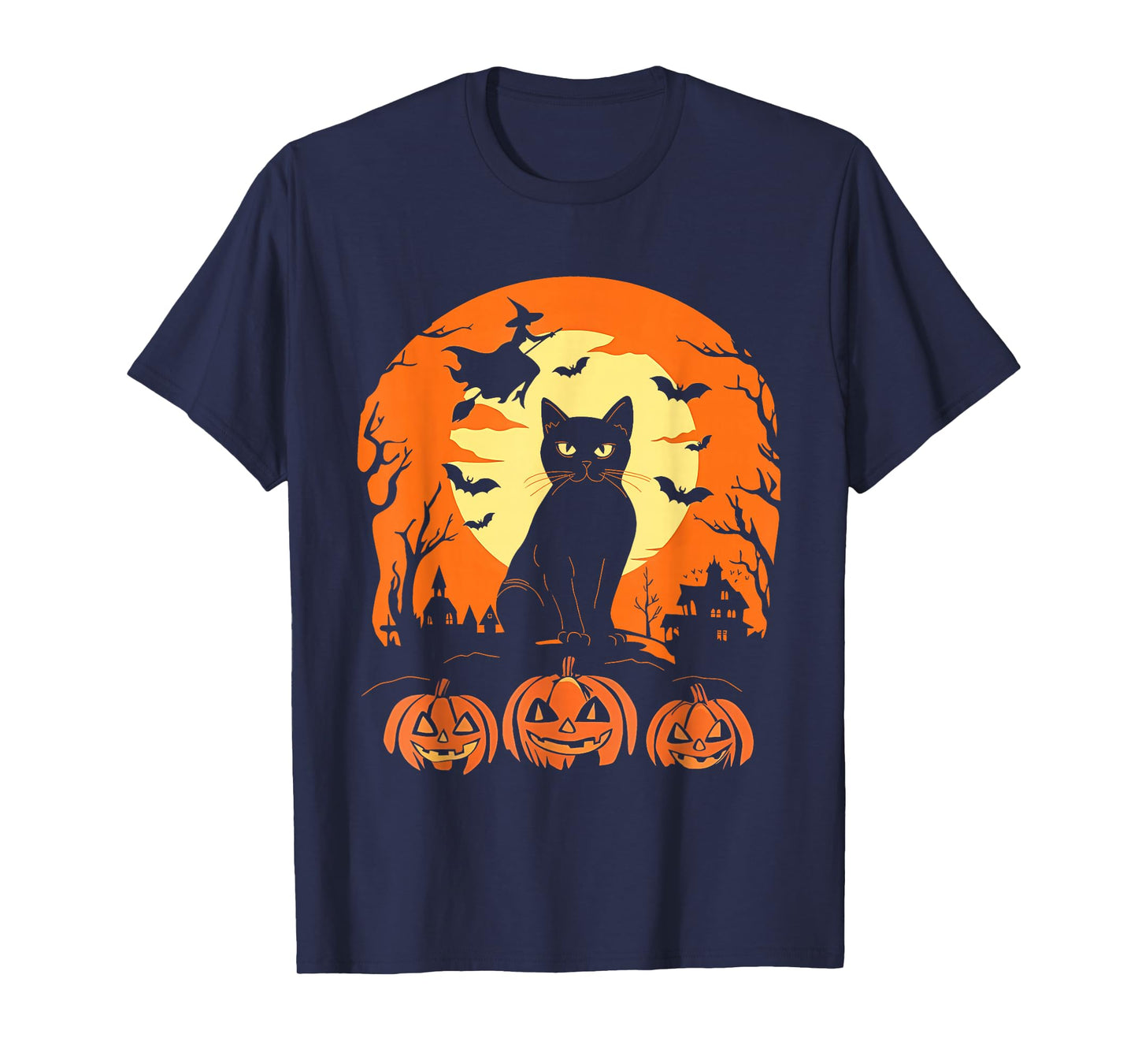 Black Cat and Pumpkin Halloween Scene for Everyone T-Shirt