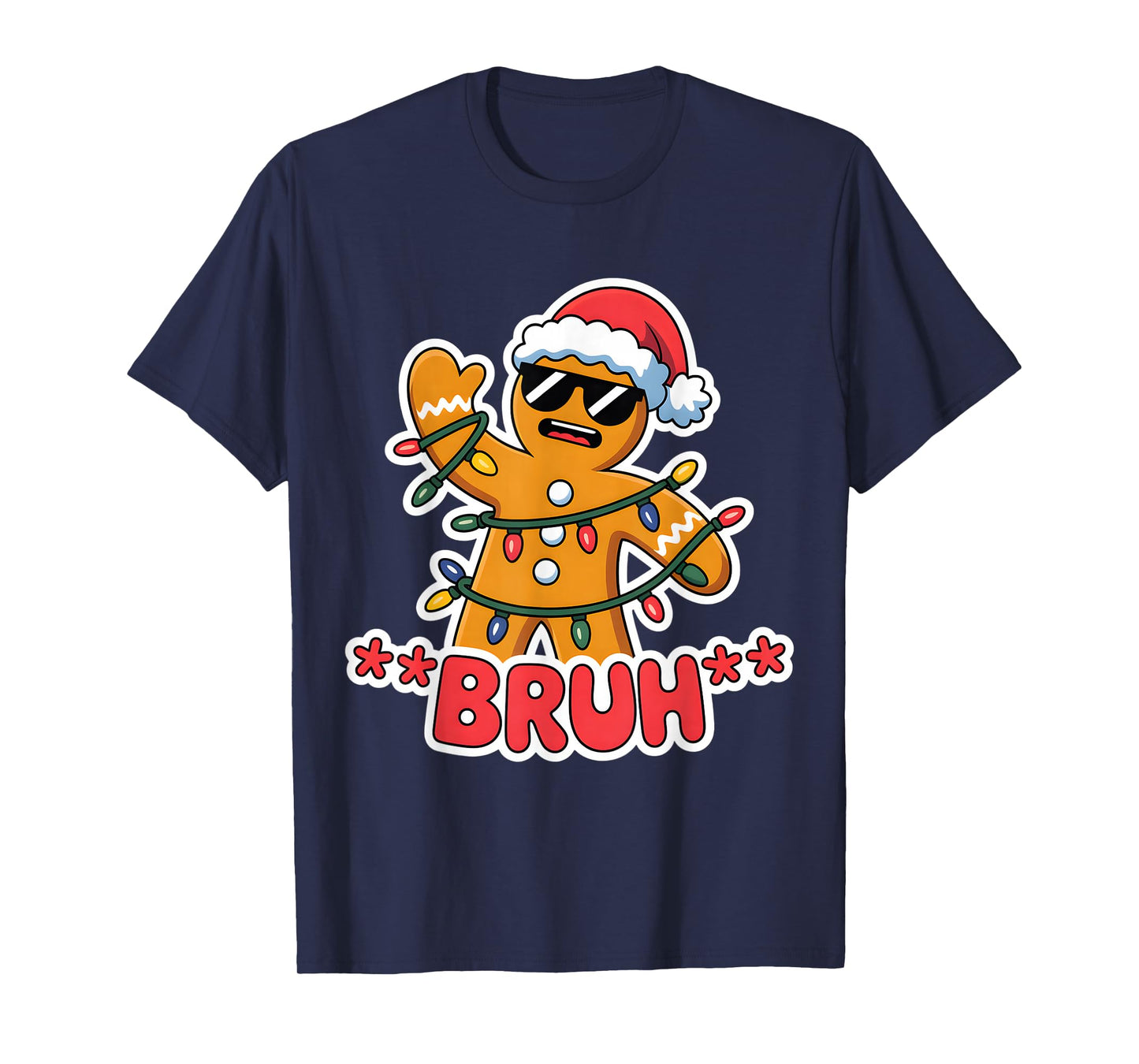 Funny Bruh Gingerbread Man Tangled Christmas Lights Boys Men T-Shirt