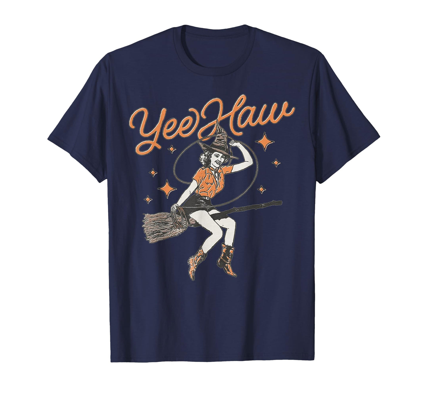 Yee Haw Vintage Halloween Cowgirl Witch on a Broom Funny T-Shirt
