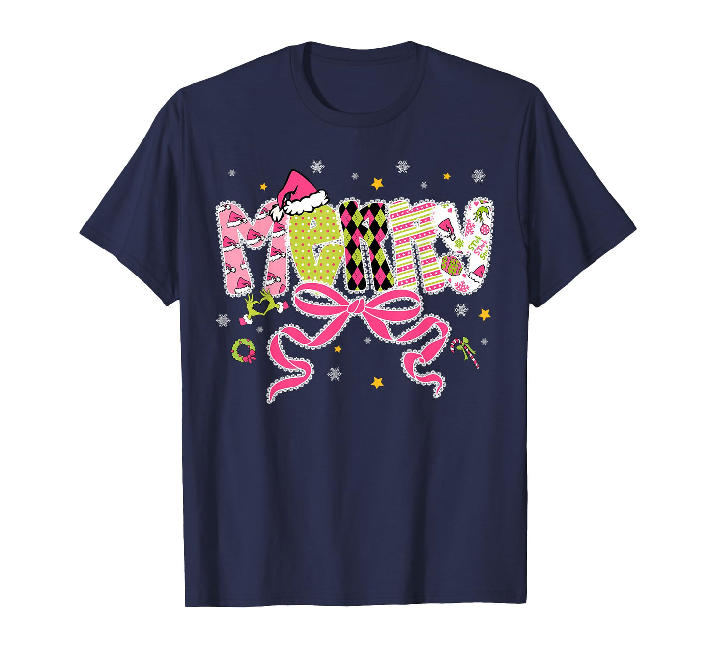 Coquette Bow Merry Christmas Xmas Snowflake Holiday Pajamas T-Shirt