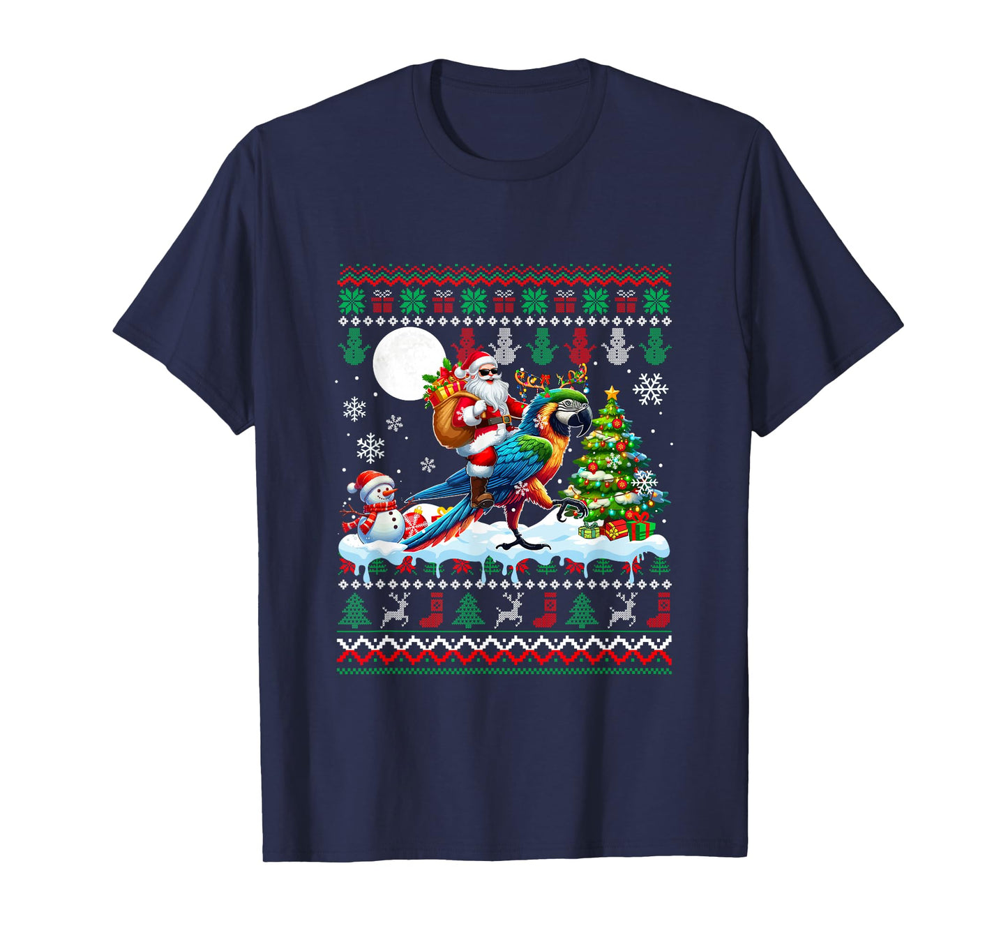 Santa Riding Reindeer Macaw Sweater Xmas Tree Snowman T-Shirt