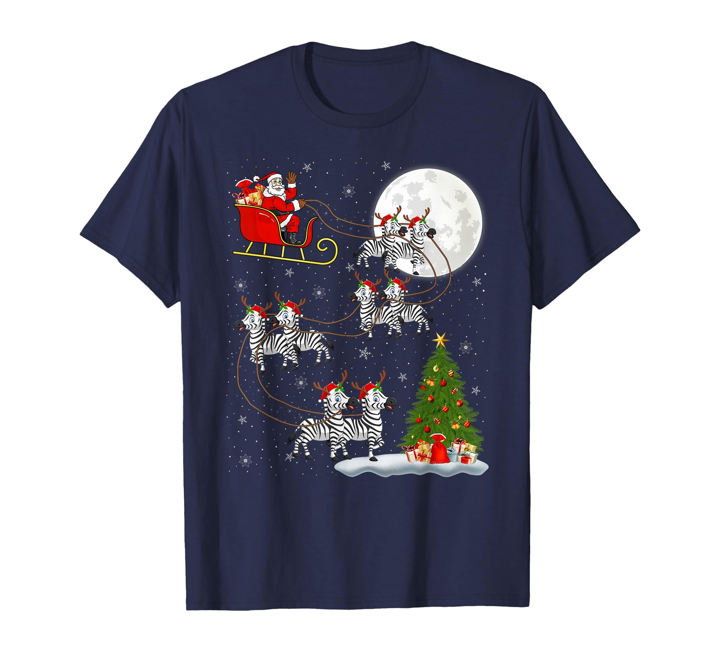 Zebra Santa Sleigh Flying Funny Magical Christmas T-Shirt