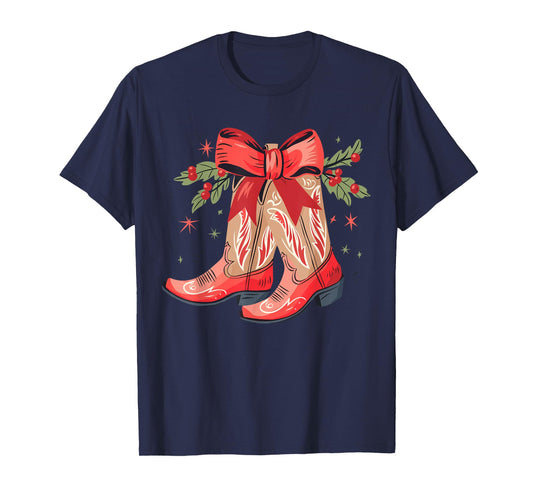 Merry And Bright Cowgirl Boot Christmas Western Cowboy T-Shirt