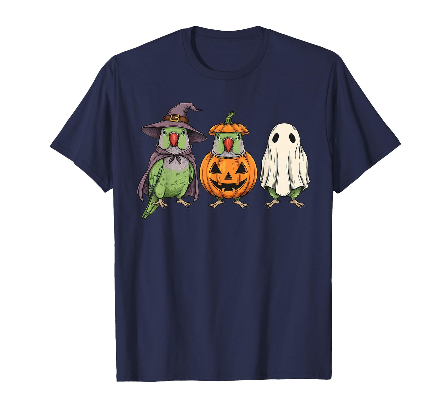 Spooky Ghost Indian Ringneck Parrot Lover Pumpkin Halloween T-Shirt