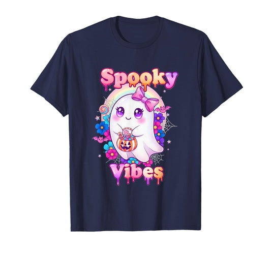 Cute Spooky Vibes Ghost Witch Pastel Halloween T-Shirt