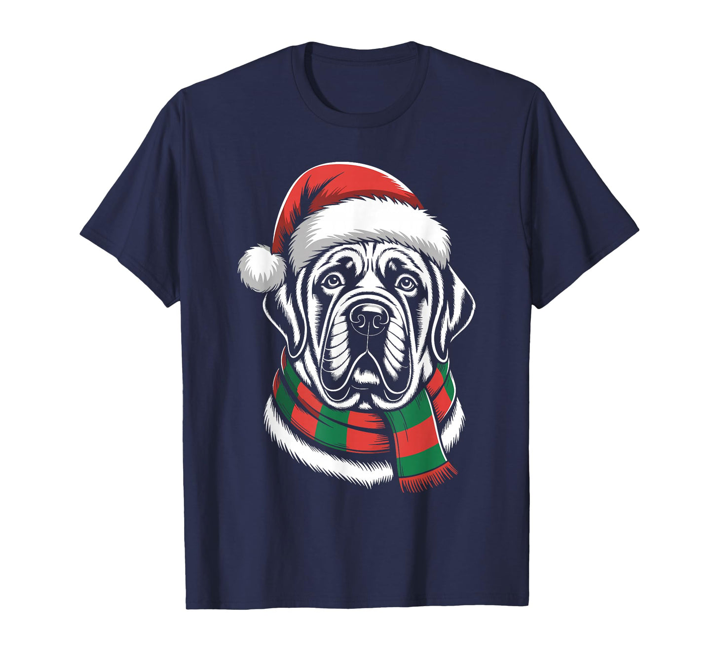 English Mastiff Dog Xmas Santa Hat Scarf Christmas Costume T-Shirt