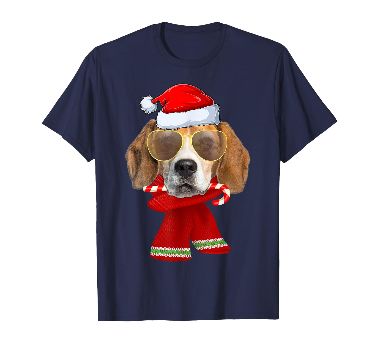 Beagle Christmas Santa Hat Funny Puppy Dog Sunglasses Xmas T-Shirt