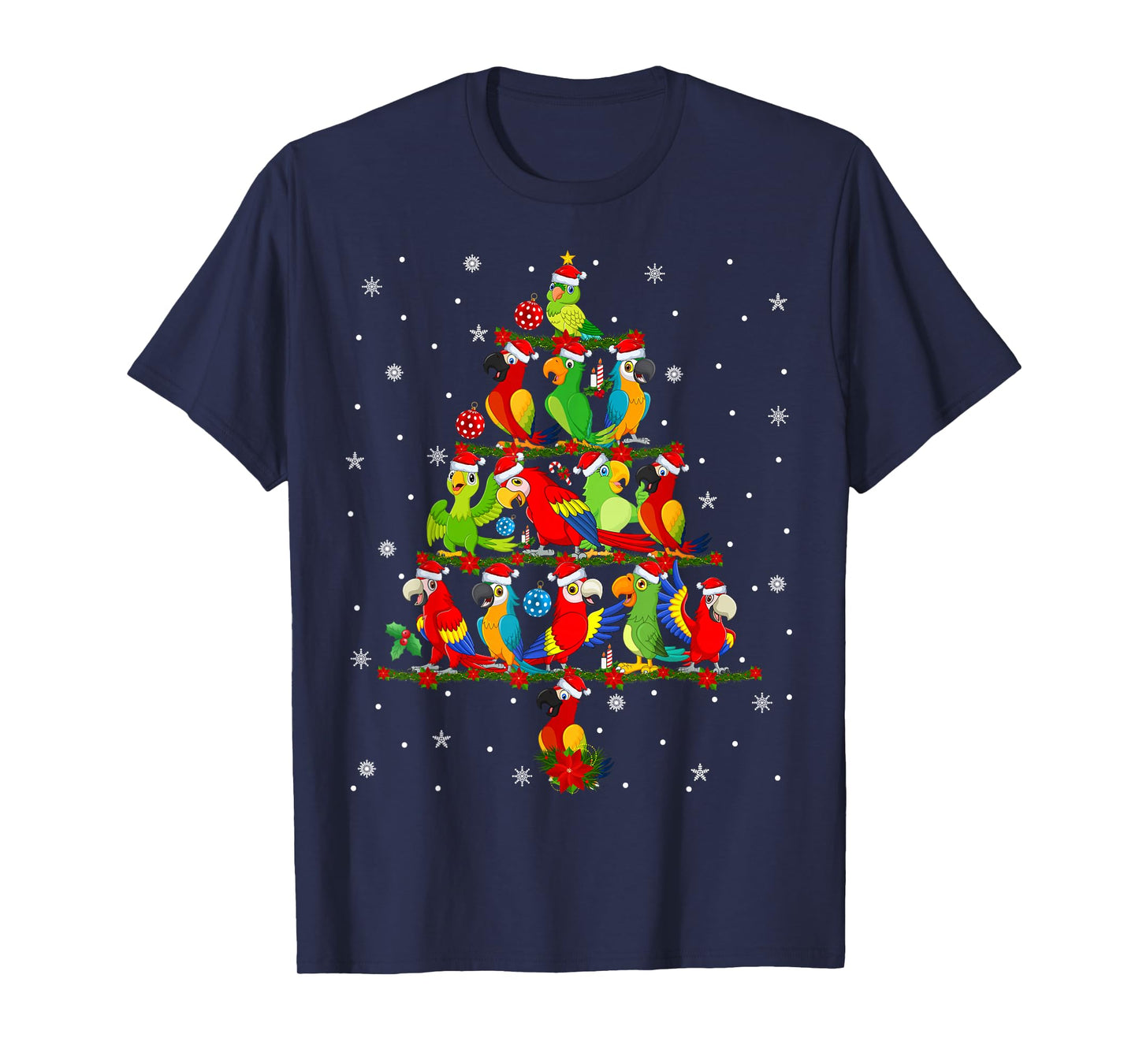 Macaw Parrots Xmas Tree Lights Tropical Birds Christmas T-Shirt