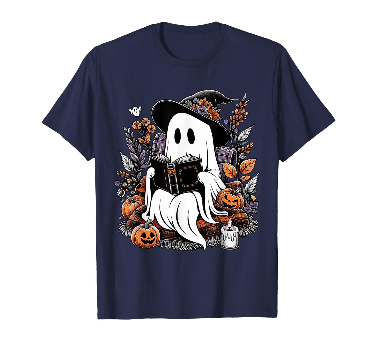 Ghost Reading Books Pumpkin Halloween T-Shirt