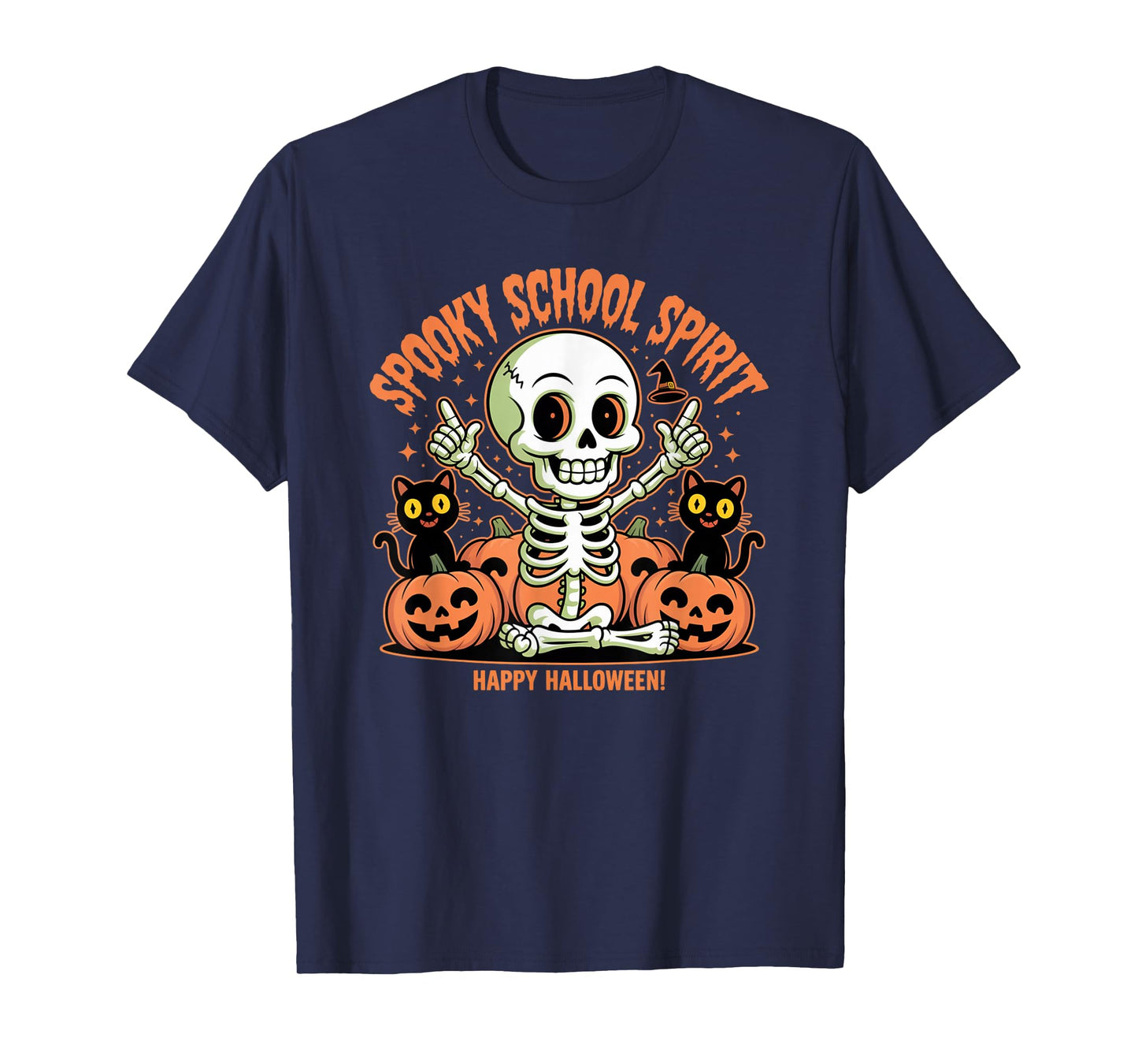 Spooky School Spirit Skeleton Cats Pumpkins for Kids Teacher T-Shirt