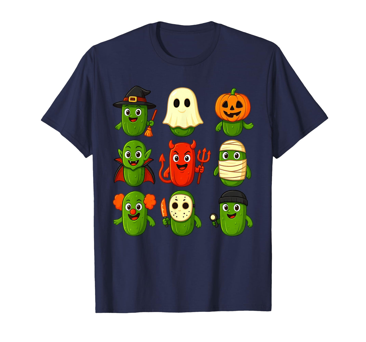 Cute Pickles Witch Pumpkin Mummy Ghost Costume Halloween Day T-Shirt