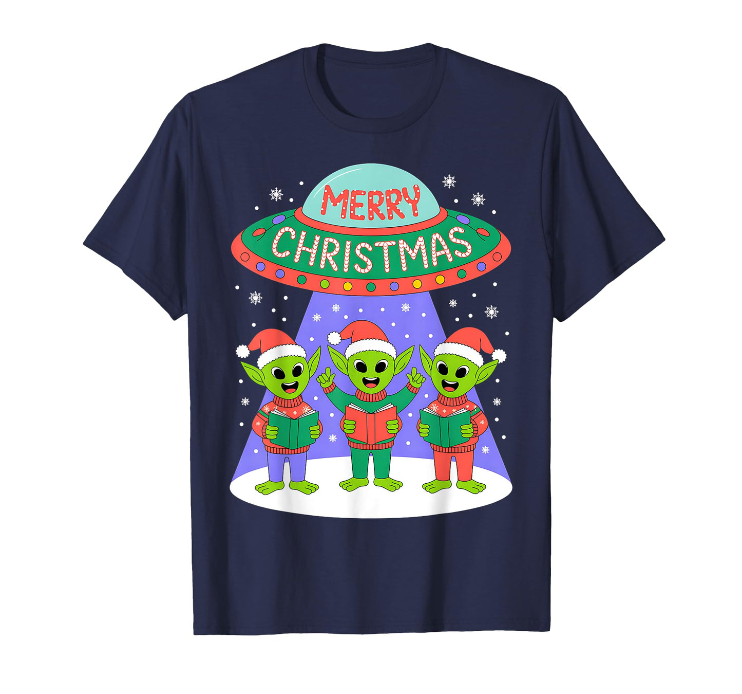 Funny Alien Trio Merry Ugly Christmas Santa Hat Gifts Xmas T-Shirt