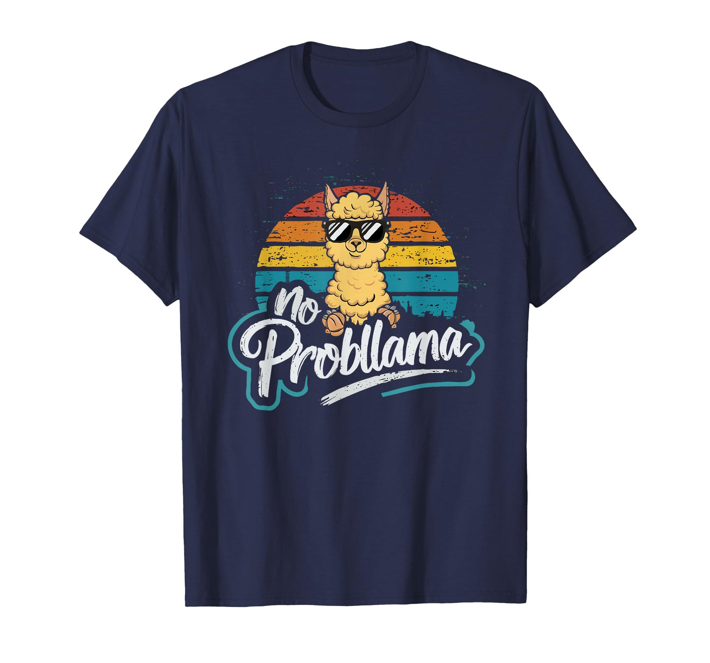 Funny Llama With Sunglasses No Probllama Cute Llama Vintage T-Shirt