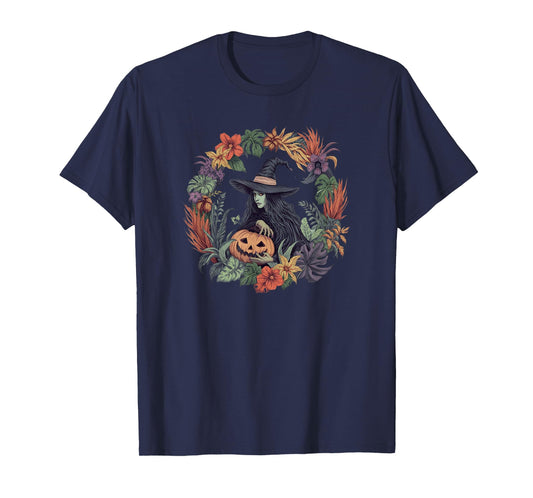 Fall Witch Halloween Pumpkin Boo Wreath Plants Graphics T-Shirt