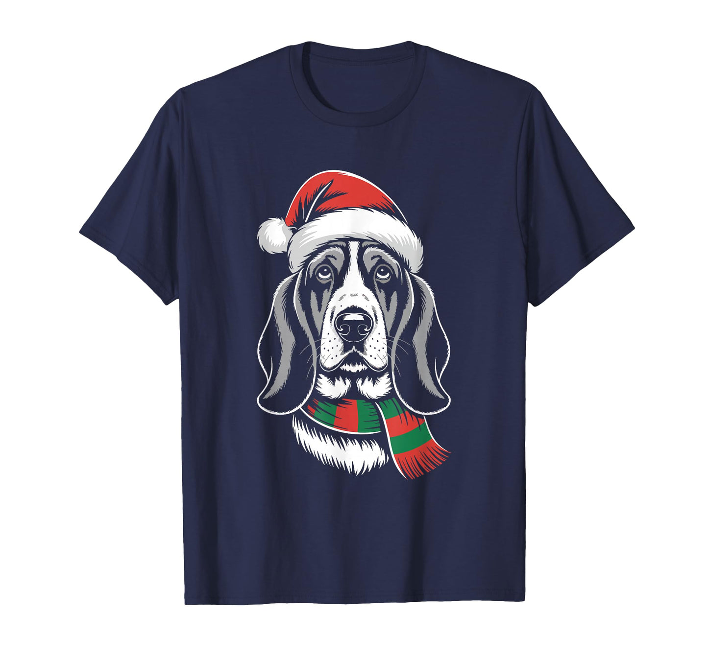 Basset Hound Dog Xmas Santa Hat Scarf Christmas Costume T-Shirt