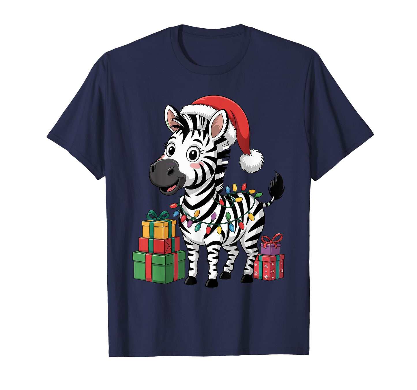 Funny Zebra Santa Hat Animals Lovers Ugly Christmas Pajamas T-Shirt