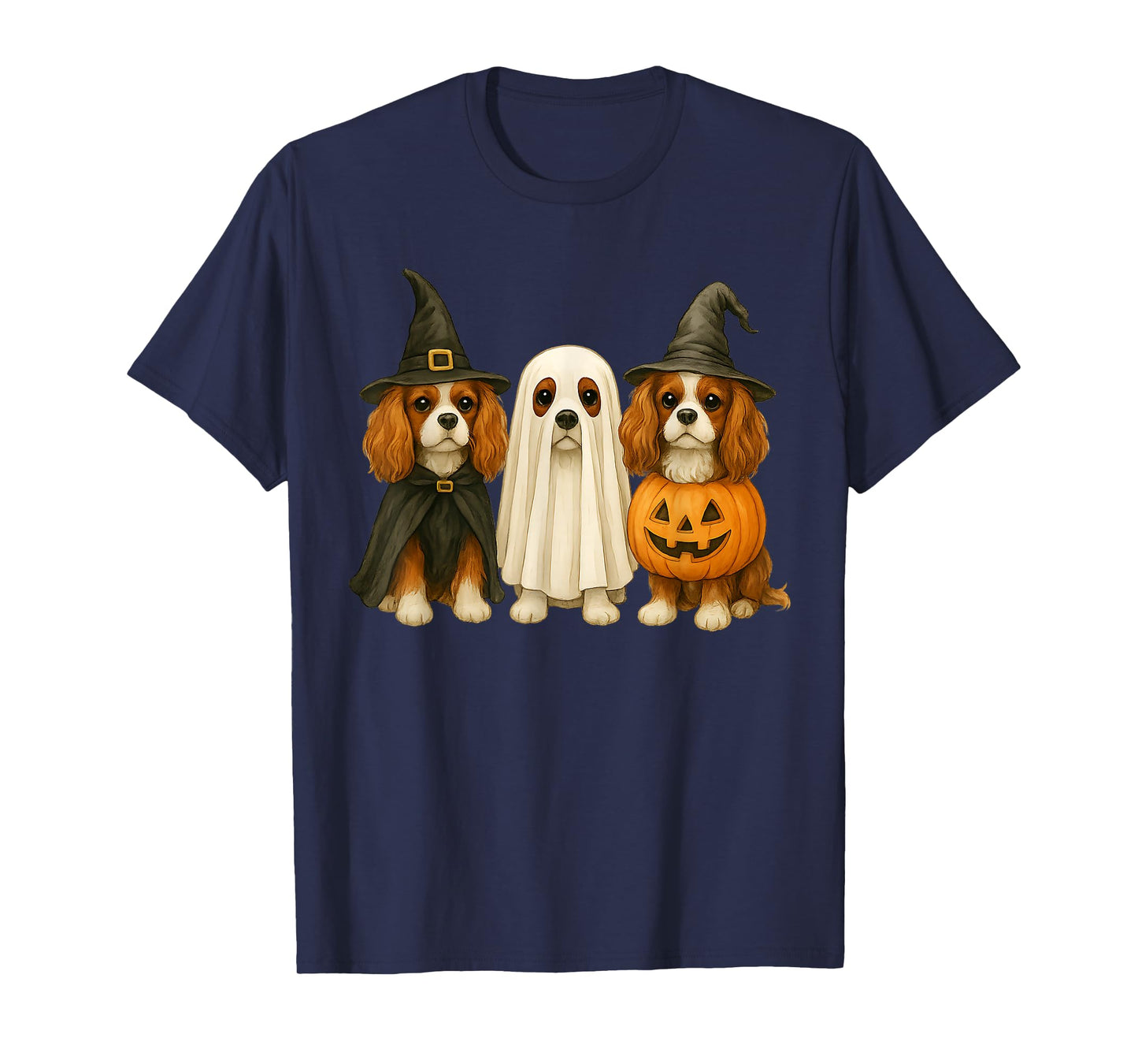 Cavalier King Charles Spaniel Halloween Witch Ghost Pumpkin T-Shirt