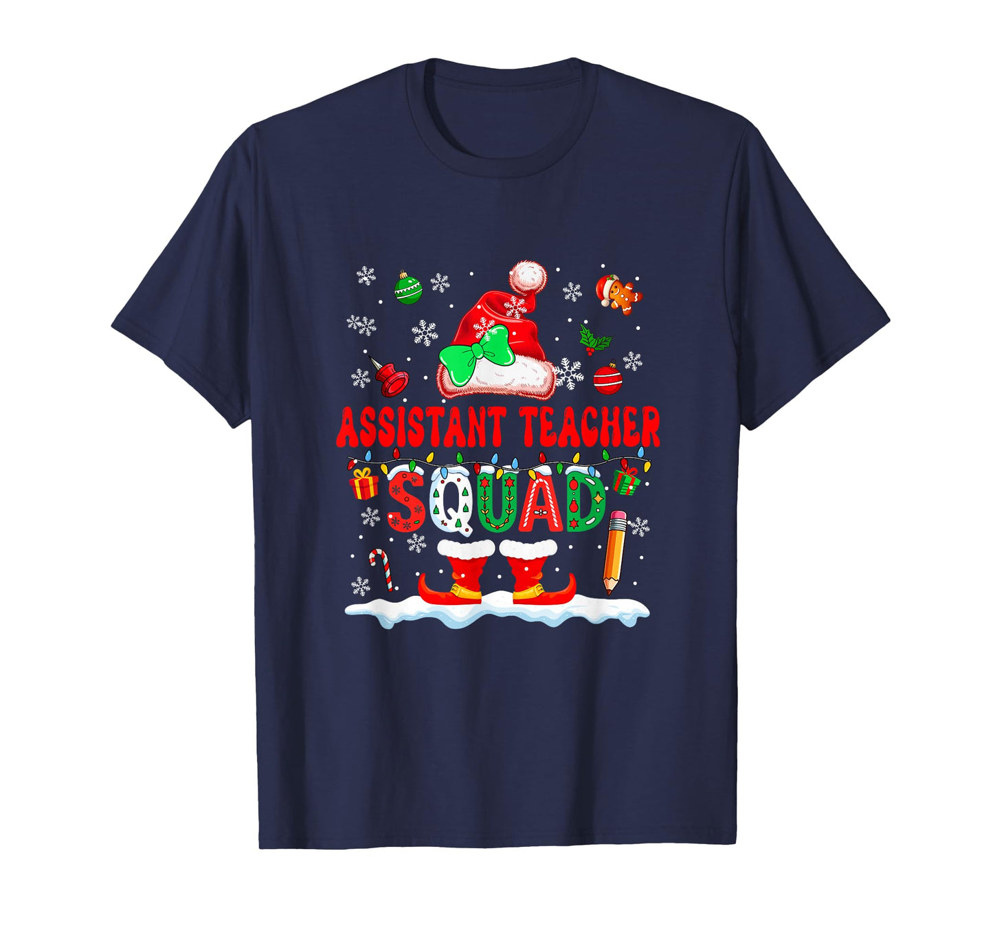 Assistant Teacher Squad Women Job Christmas Santa Bow Tie T-Shirt