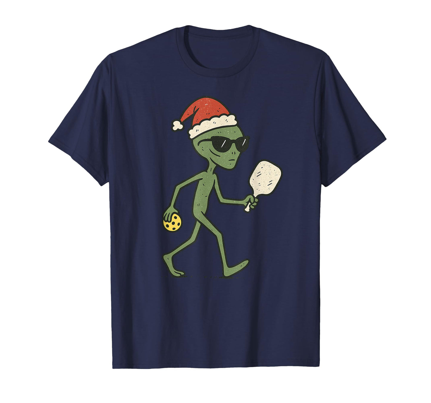 Alien Playing Pickleball Christmas Vintage Funny Xmas T-Shirt