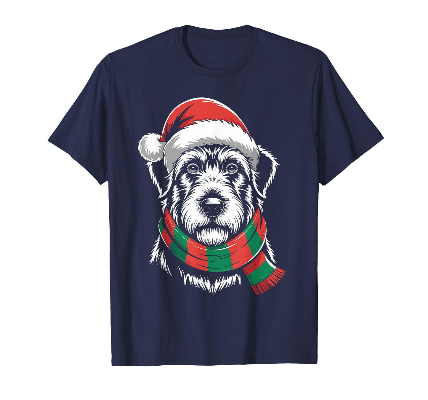 Irish Wolfhound Dog Xmas Santa Hat Scarf Christmas Costume T-Shirt