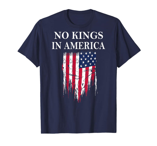 No Kings in America America Flag Vintage No Kings (ON Back) T-Shirt