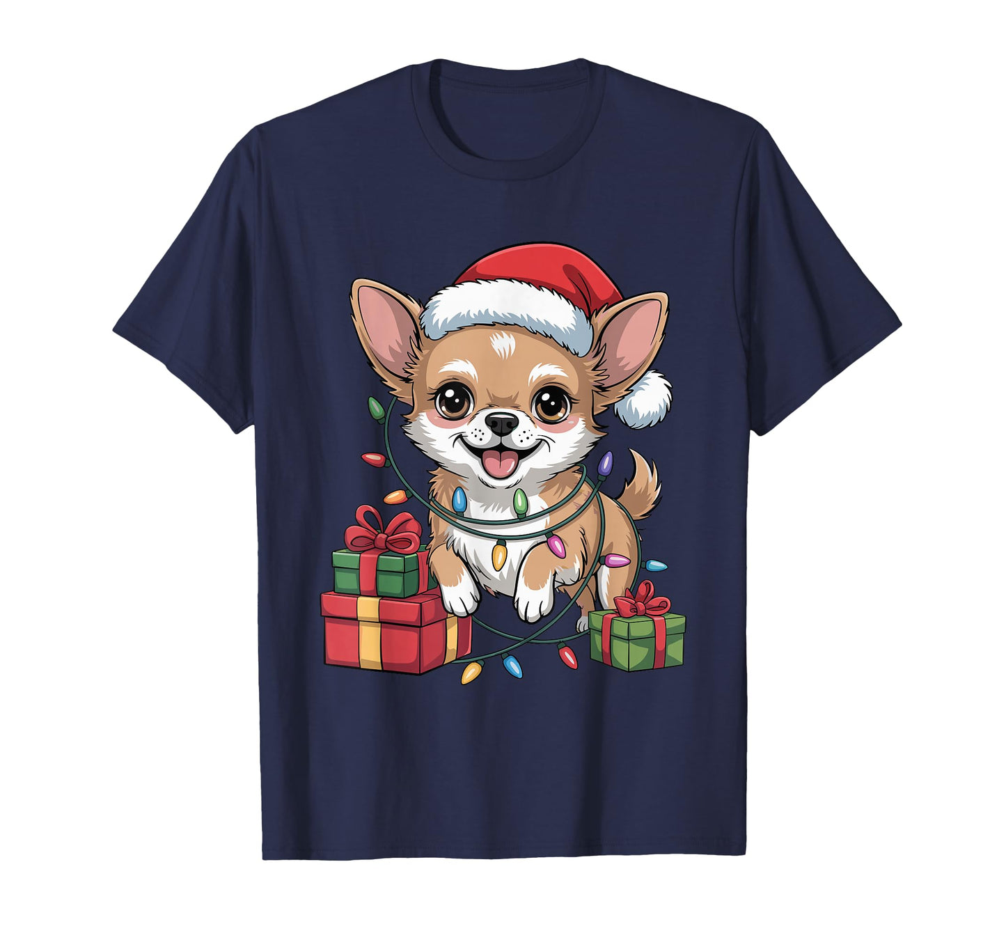 Cute Chihuahua Santa Hat Christmas Xmas Dog Lovers Holiday T-Shirt