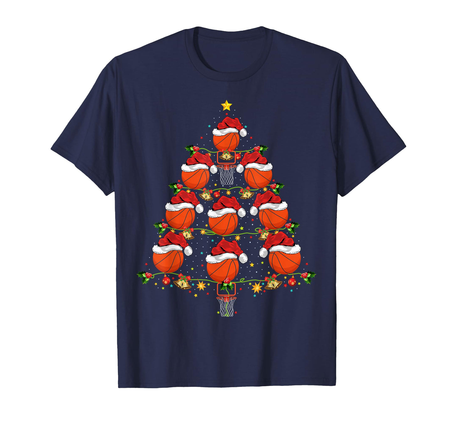 Basketball Christmas Tree Lights Ugly Basketball Player Xmas T-Shirt