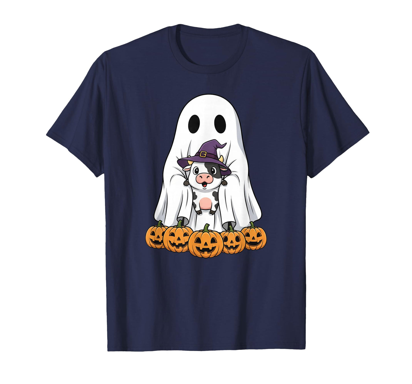Funny Ghost Cow Pumpkin Halloween Kids Mens Womens T-Shirt