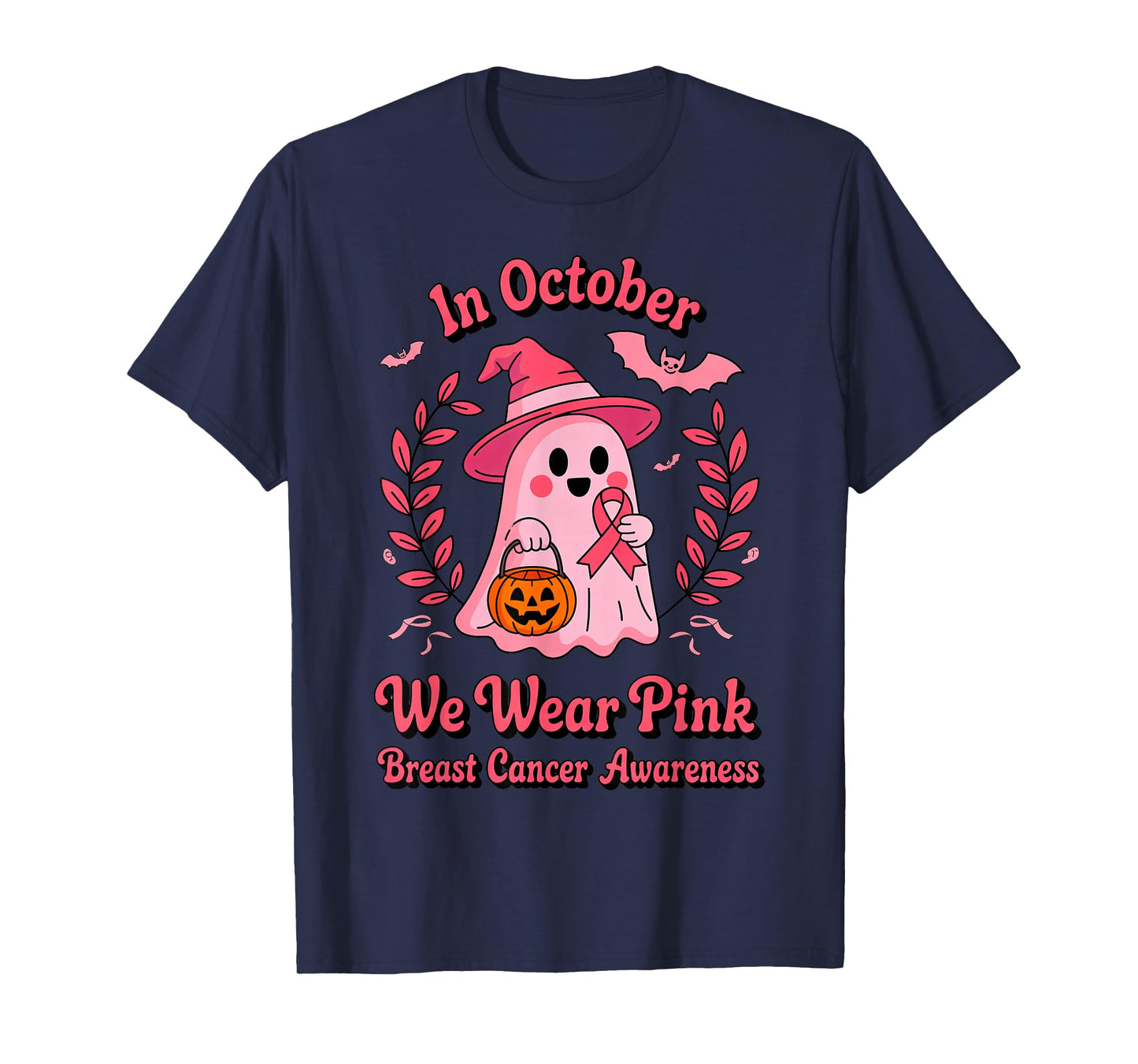 Breast Cancer Survivor in October We Wear Pink Ghost Pumpkin T-Shirt