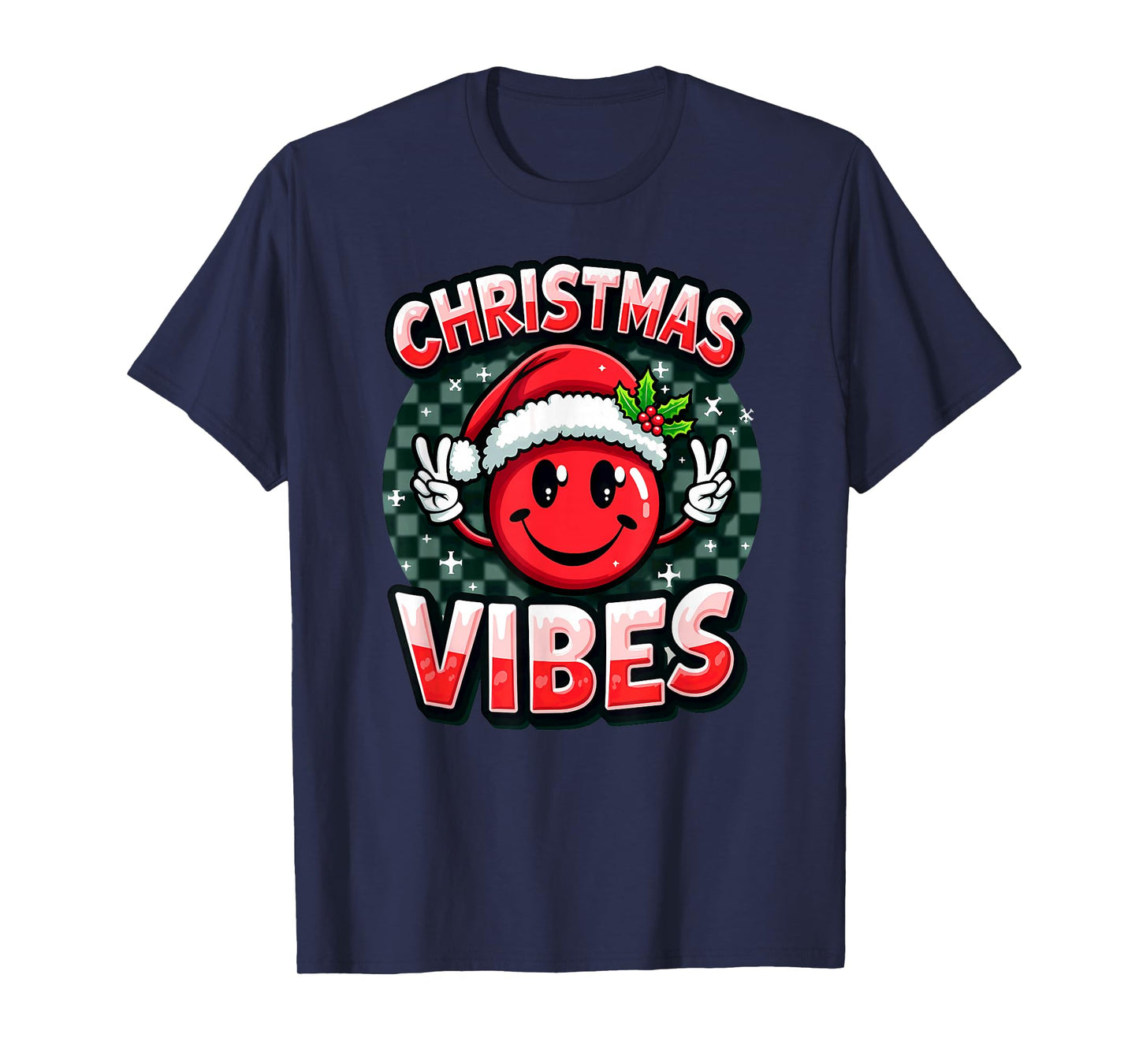 Santa Hat Smile Emoticon Christmas Vibes T-Shirt
