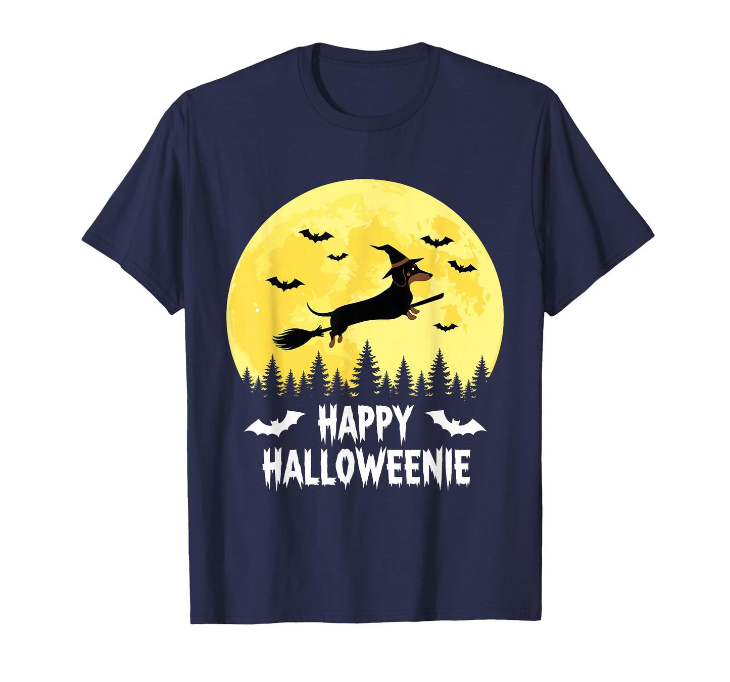 Happy Halloweenie Funny Halloween Dachshund Flying Witch T-Shirt