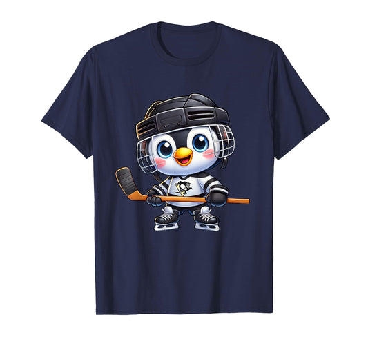 Cartoon Penguin Hockey Player Ice Hockey T-Shirt