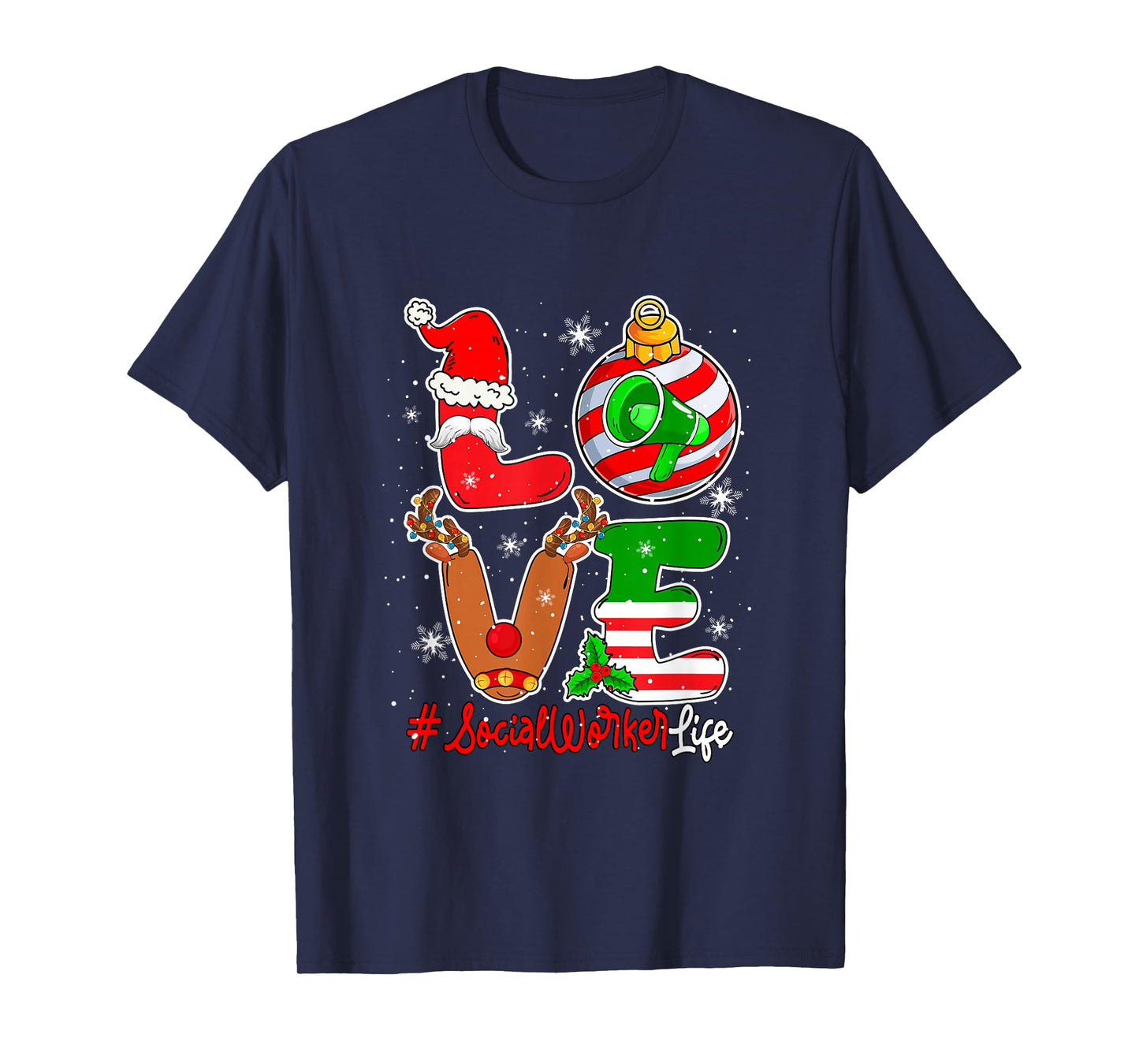 Love Social Worker Christmas Santa Reindeer Costume Job Team T-Shirt