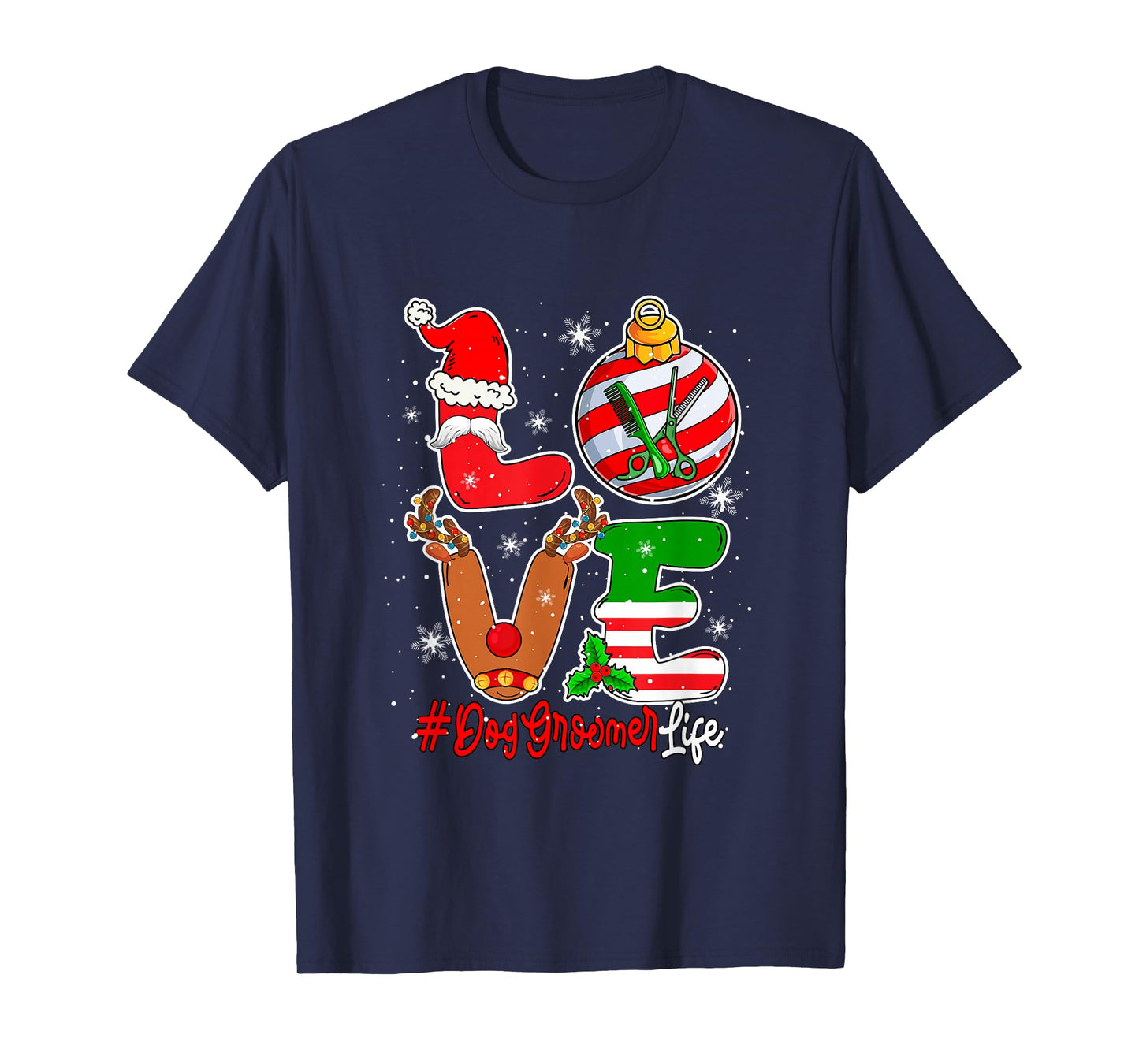 Love Dog Groomer Christmas Santa Reindeer Costume Job Team T-Shirt