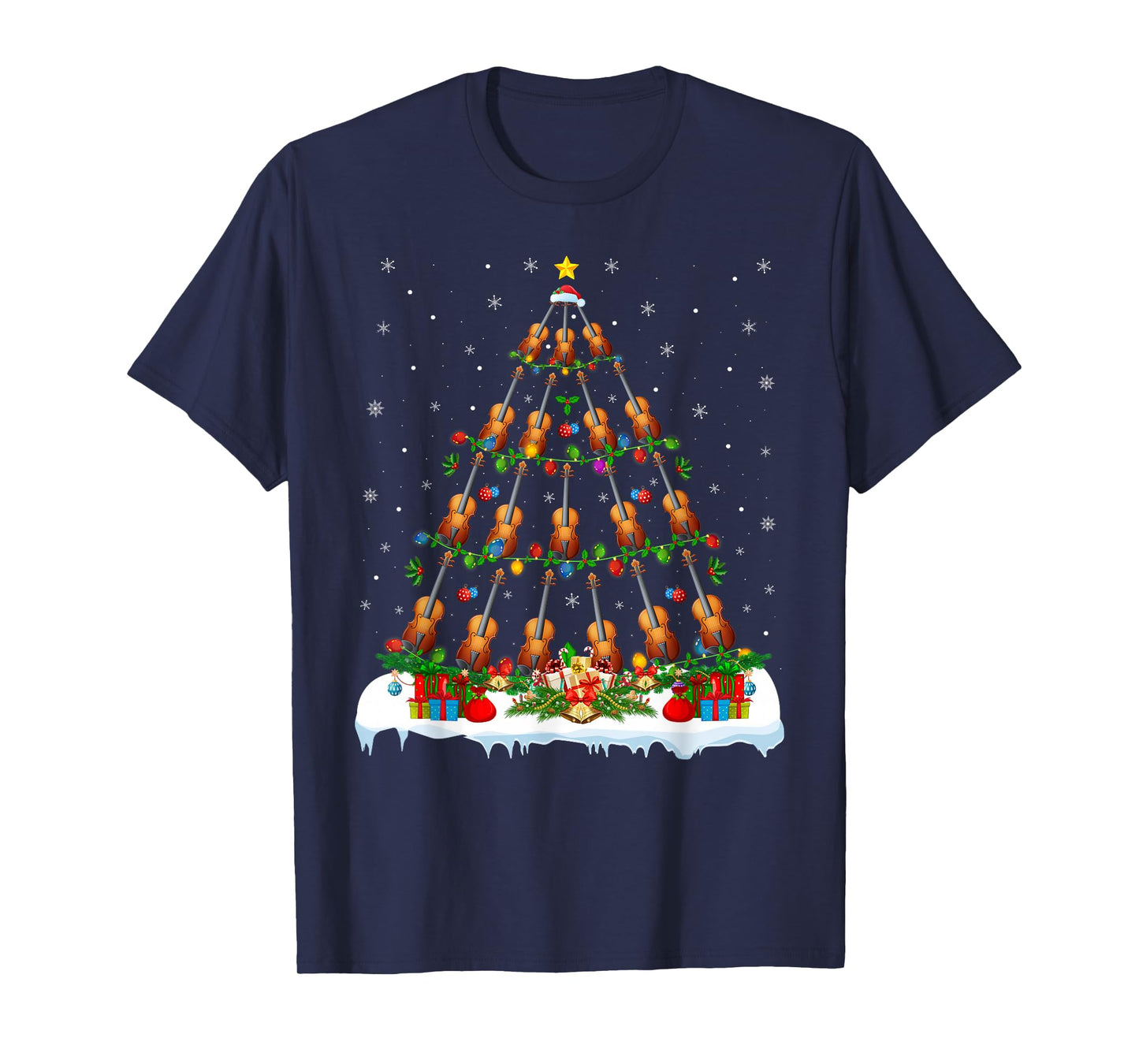 Violin Christmas Tree Lights Violin Music Lover Musical Xmas T-Shirt