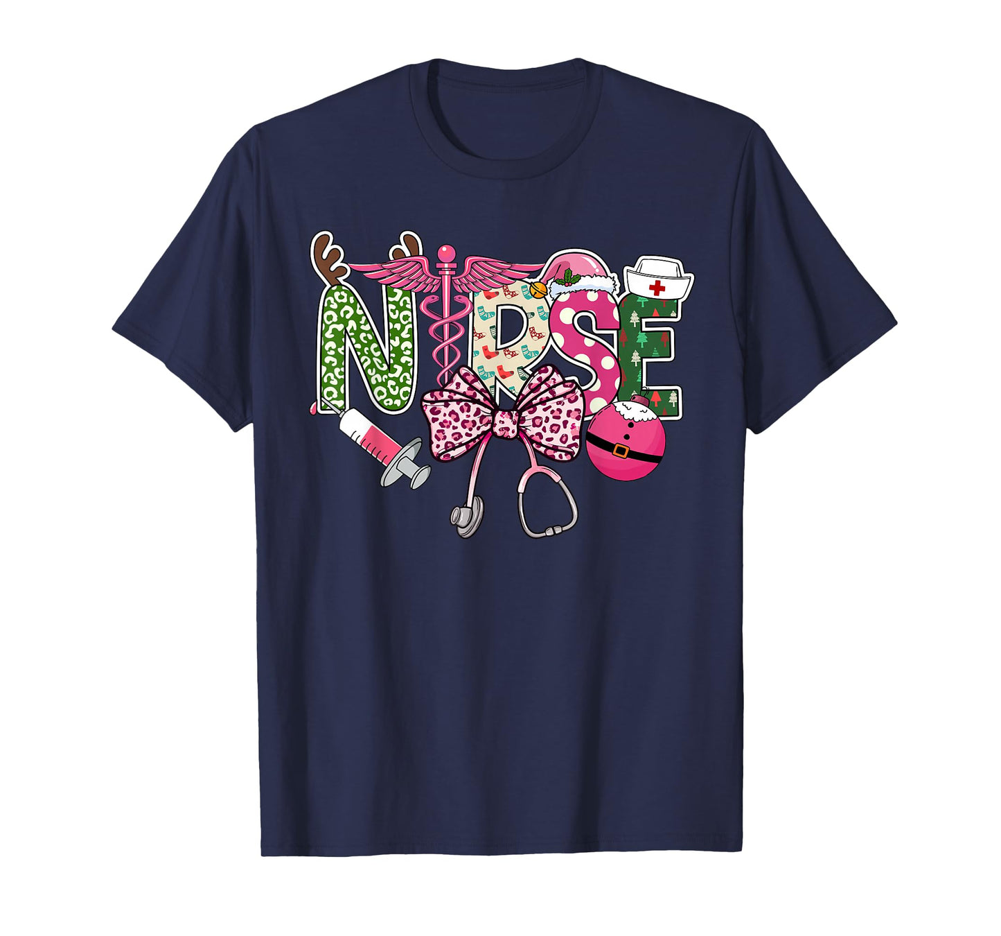 Coquette Nurse Christmas Retro Bow Women Mom Girl T-Shirt