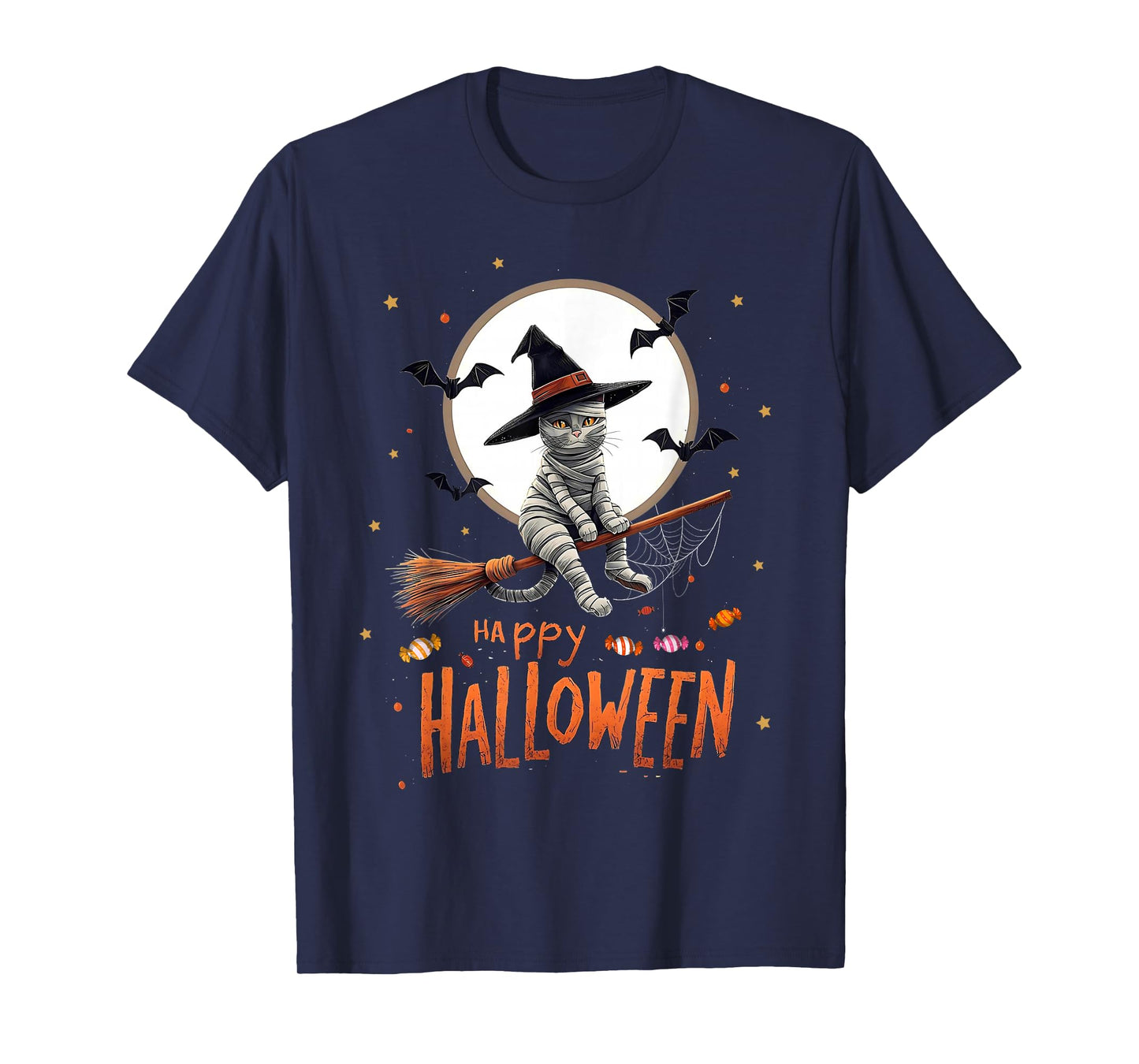 Mummy Cat Witch Candy Spooky Ghost Happy Halloween Costume T-Shirt