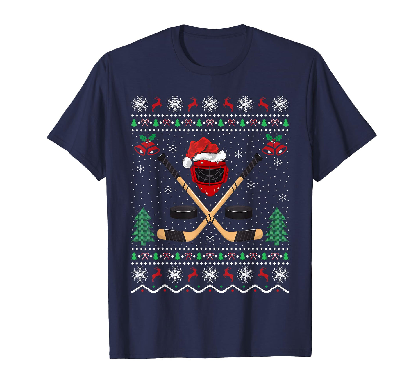 Ice Hockey Xmas Ugly Sweater Funny Hockey Player Christmas T-Shirt