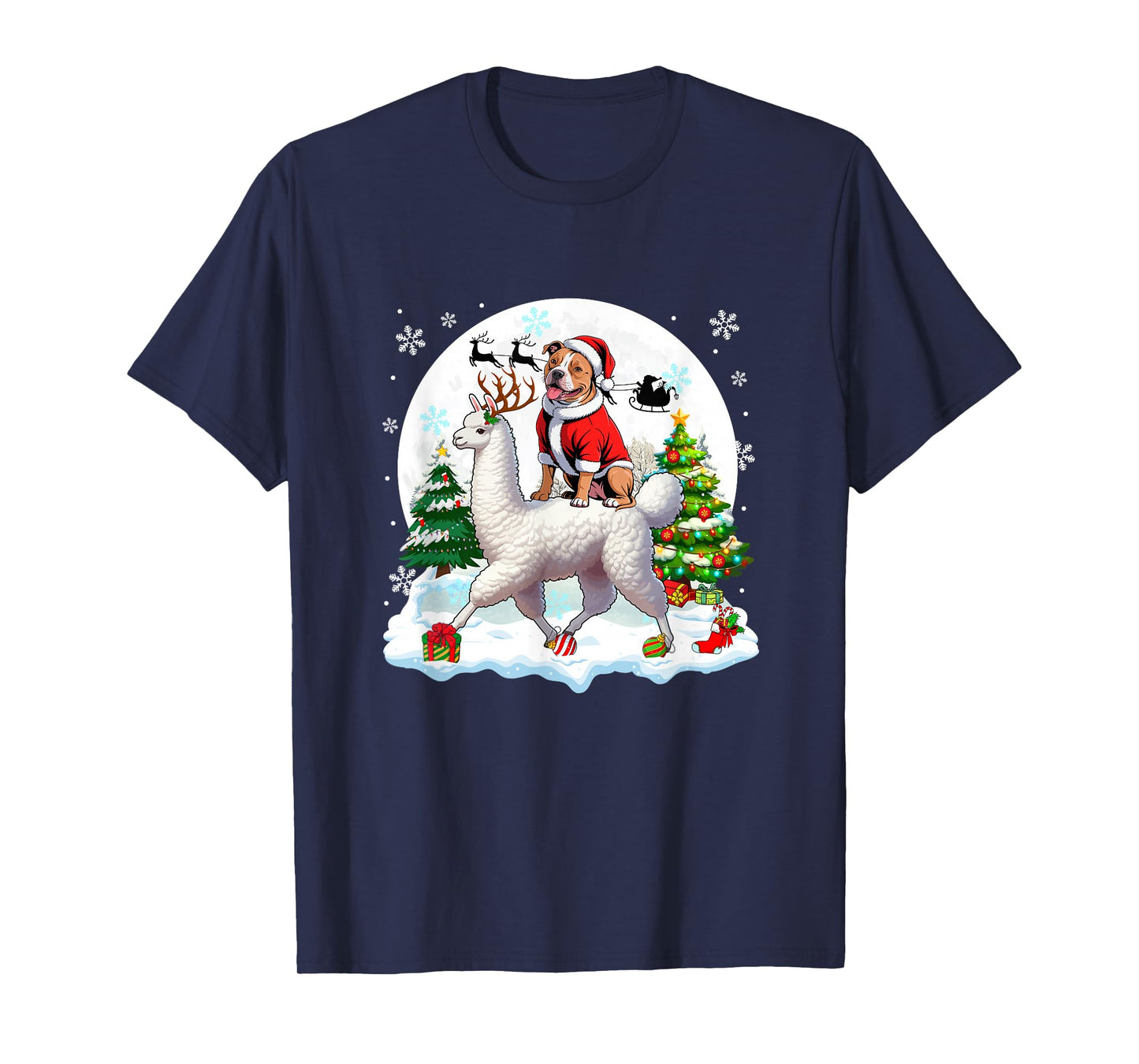 Santa Pit Bull Riding Llama Reindeer Christmas Owner Kids T-Shirt