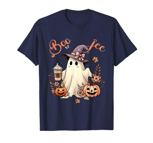 Boo Jee Ghost Drinking Coffee Coquette Bow Halloween Women T-Shirt