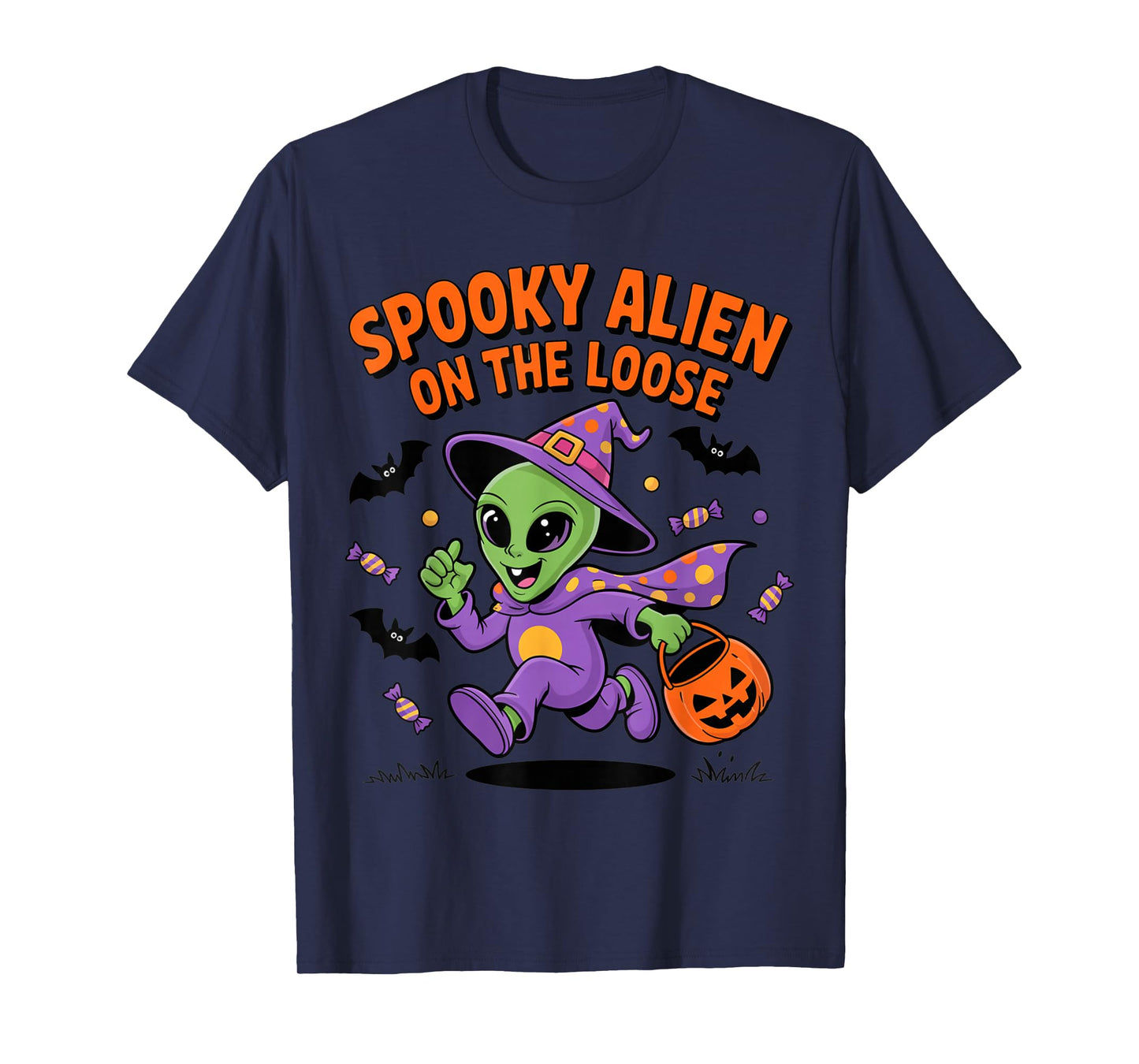 Spooky Alien On The Loose Funny Halloween Costume T-Shirt