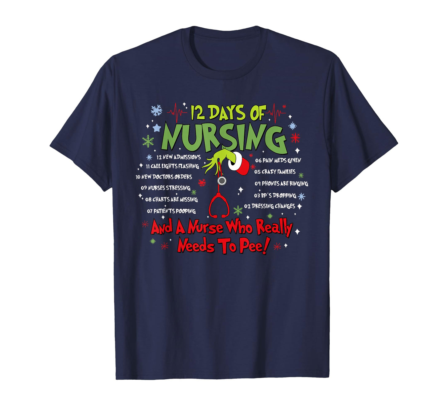12 Days of Nursing Stethoscope Nurse Christmas Xmas Holiday T-Shirt