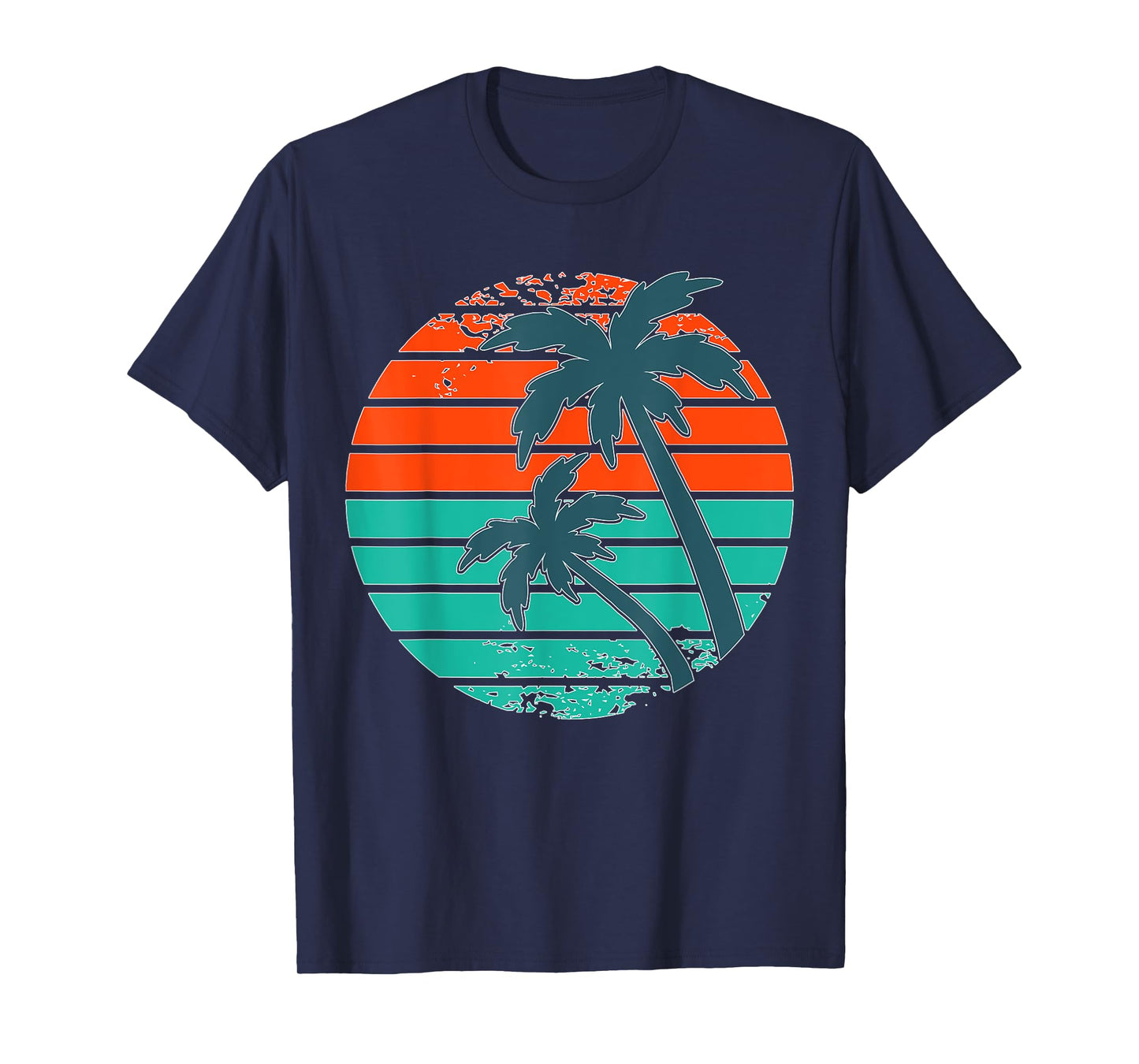 Tropical retro palm tree sunset in orange, aqua and teal T-Shirt